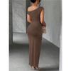 Sexy Solid Color Dress Cute Slim Water Ripple Diagonal Shoulder Dress