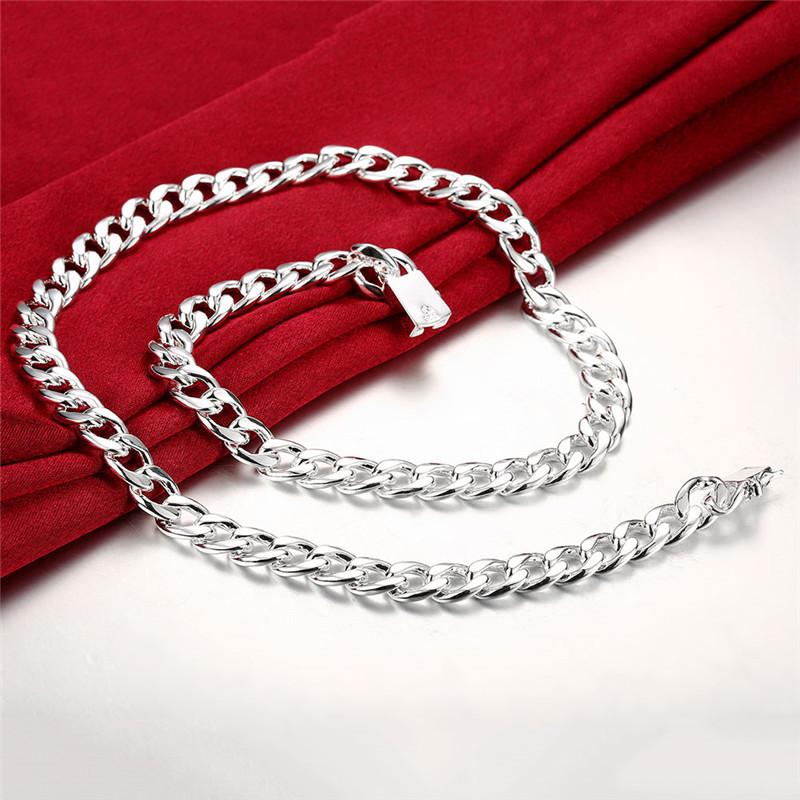 Men Jewelry Necklace Silver -Plated 10mm Square Buckle Side Necklace Fashion Trend Chain
