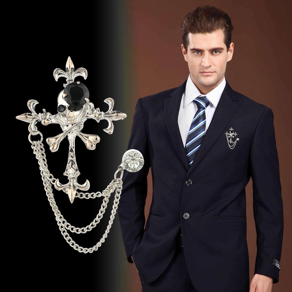 Men's Fashion Suit Brooch Simple Diamond Tassel Metal Wedding Dress Suit Brooch Collar Pin
