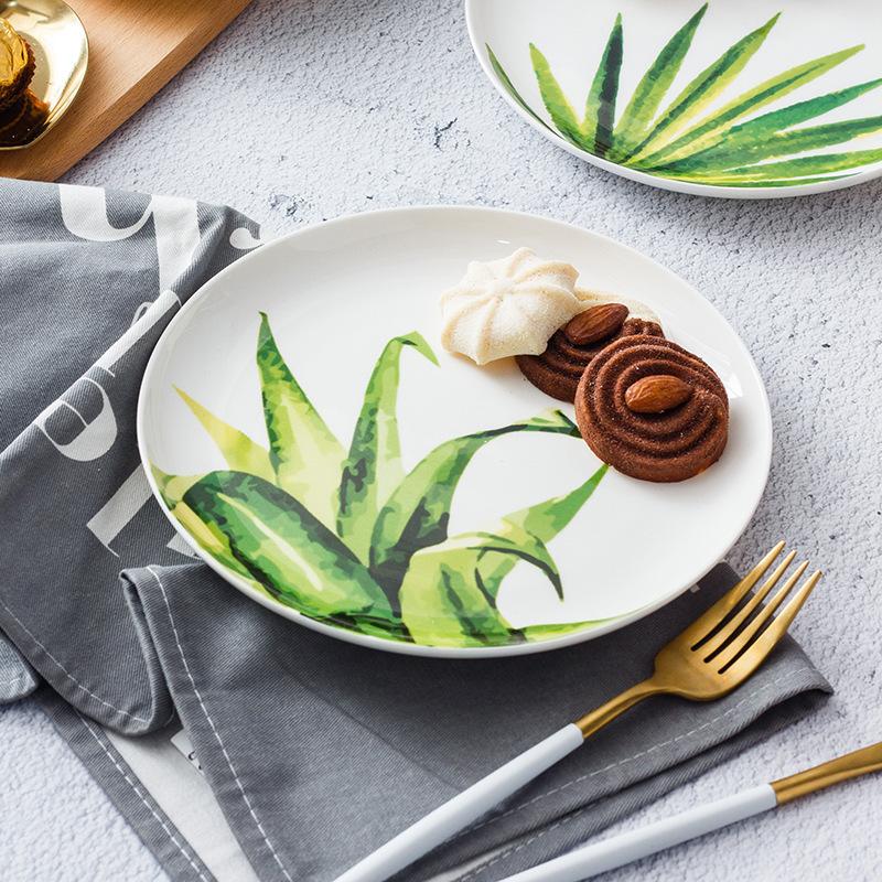 Bone China Plant 8-inch Ceramic Plate Breakfast Inventory Heart Fruit Plate Main Course Tableware Kitchen Kitchen Utensils
