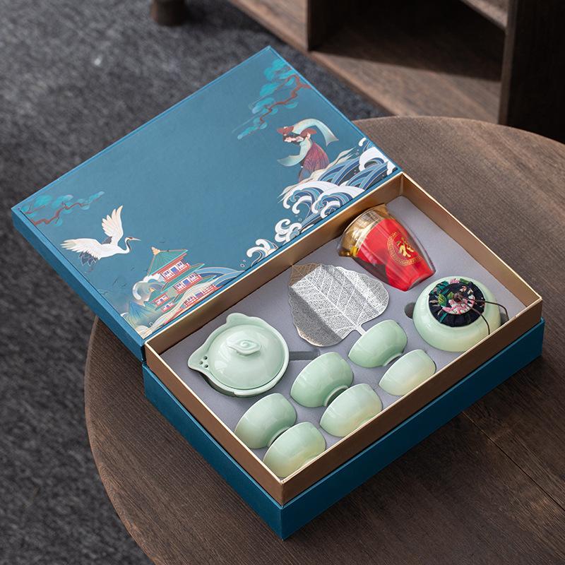 Retro Guochaofeng Kung Fu Ceramic Tea Set Gift Box Company Opens with Gifts To Give Customers Thank You Gifts