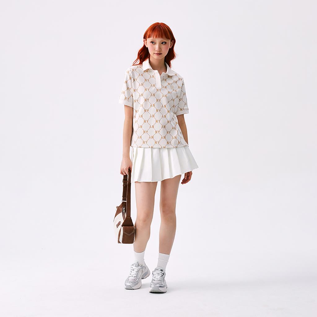 New MLB MONOGRAM Collection New York Yankees Polo Shirt Women's Ivory White 3FPQM0253-50IVS