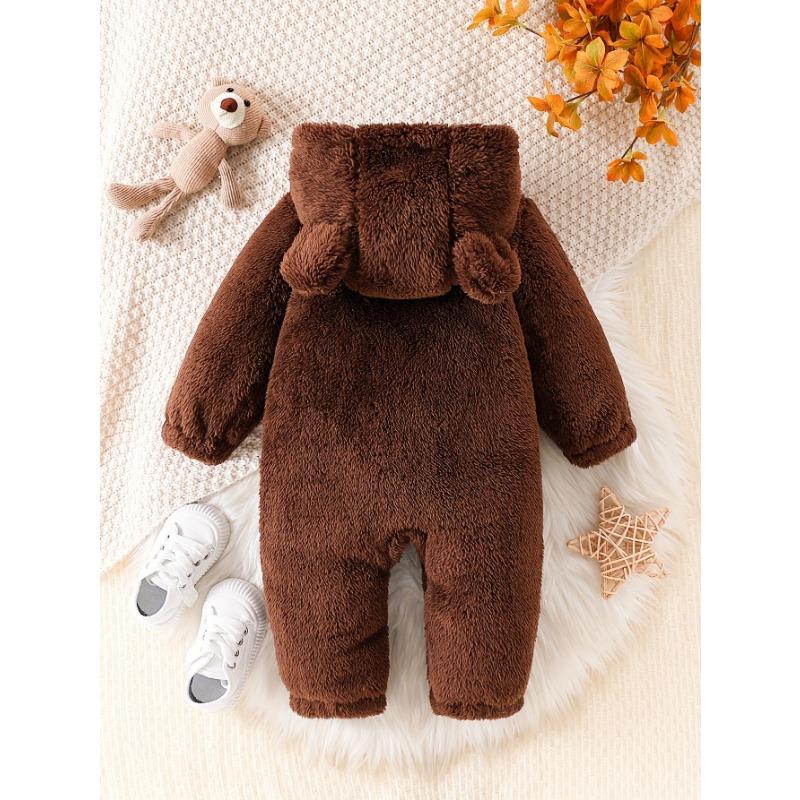 Dětské jednobarevné teplé sametové medvědí uši s kapucí, dlouhý rukáv, body pro batolata a holčičku podzim zima