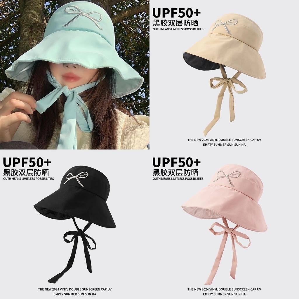 Stylish Solid Color Bowknot Sun Protection Fishing Hat For Women Summer 2024
