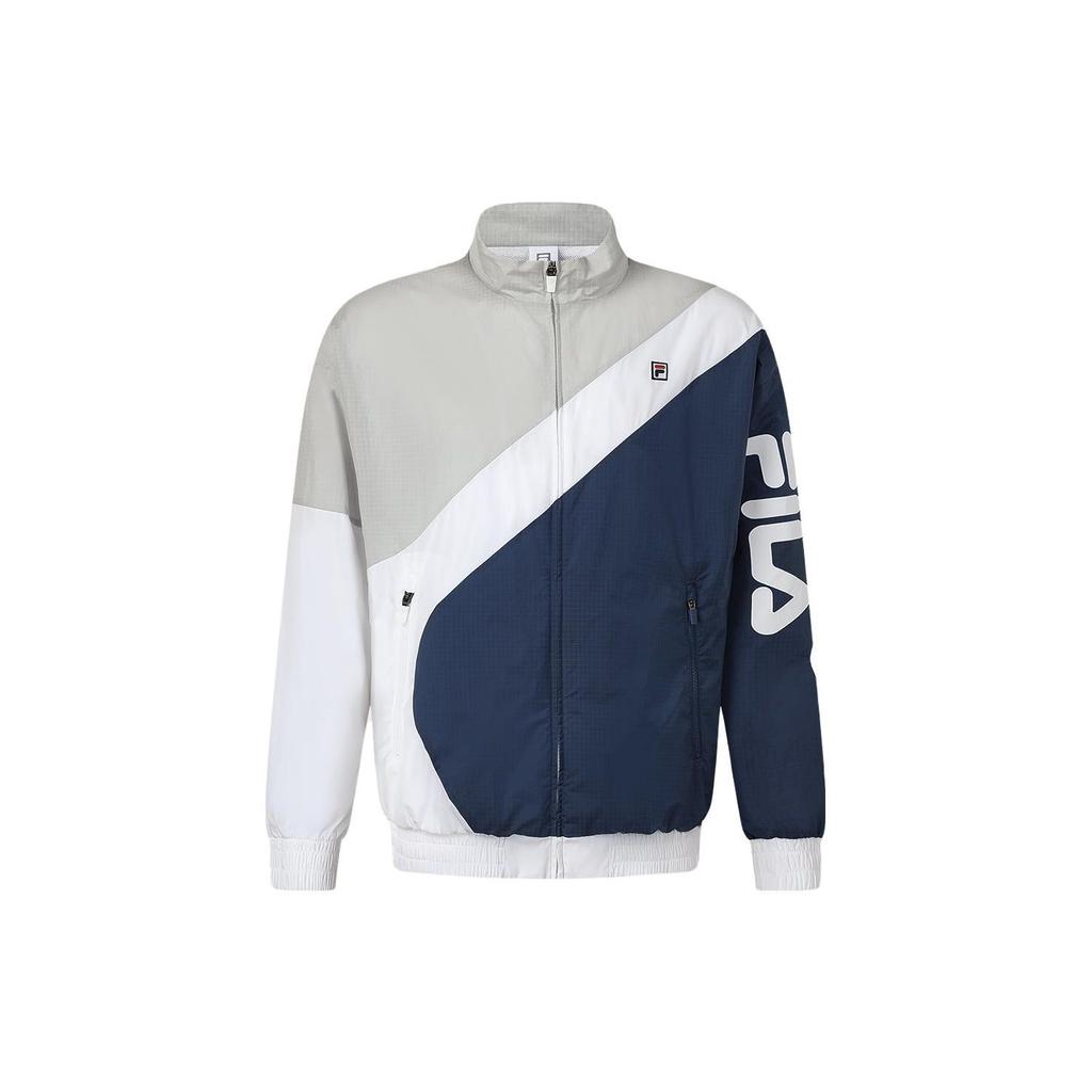 Fila Retro Sports Stand Collar Color Block Logo Print Tennis Woven Jacket Men Jackets Night-Shadow-Blue A11M333704F-DB