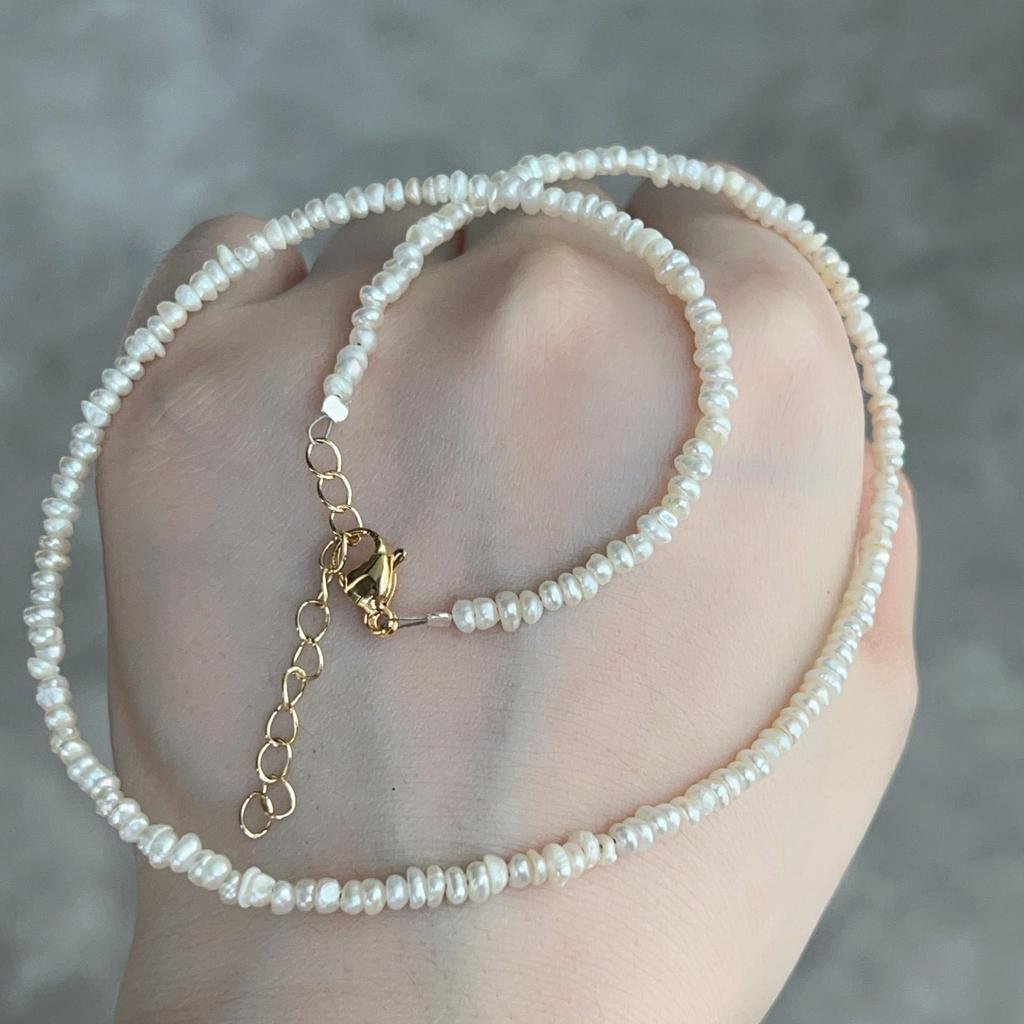 Natural Freshwater Irregular Rice Pearl Clavicle Necklace with 5CM Adjustable Extension Chain