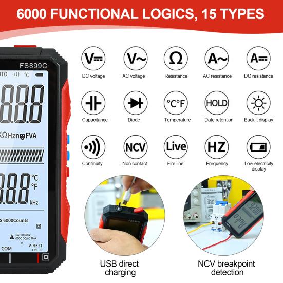 CZD-FS899C Multimeter Vollbild Digital Hohe Präzision Überlastschutz Handheld-Multimeter für die Industrie