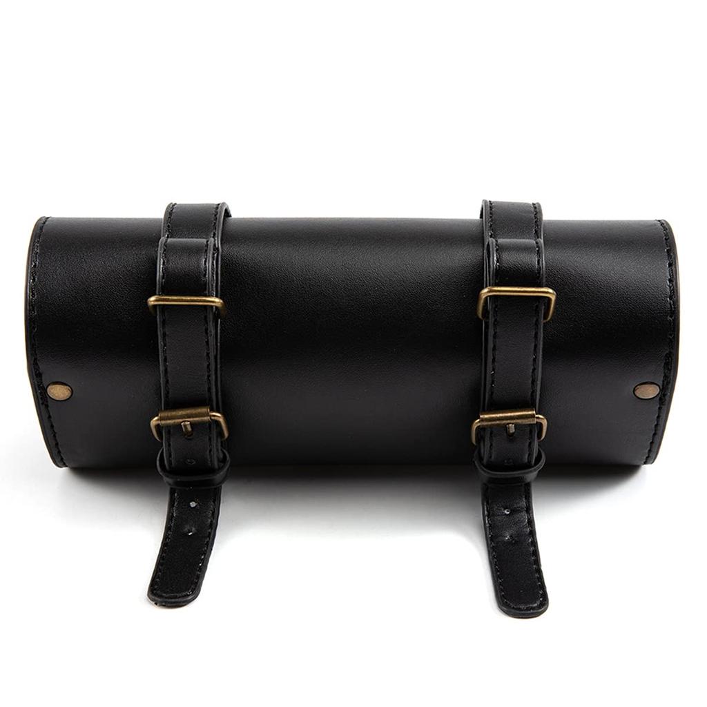 evomosa Motorcycle Saddlebag Mini Bike Fork Handlebar PU Leather Tool Storage Bag (Black)