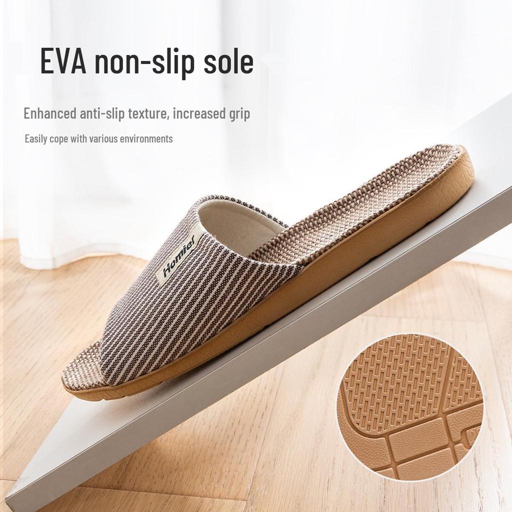 Jie Liya Linen Non-Slip Slippers - Unisex, Plus Size, Silent, Indoor/Office, All-Season
