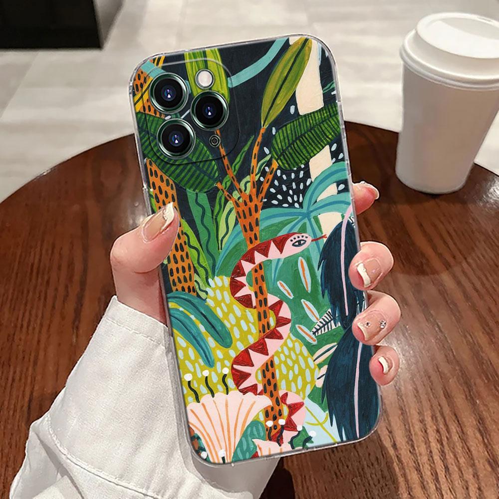 

Иллюстрация Jungle Art Змея Кошки Ленивец Чехол Для Apple iPhone 17 16 15 14 13 12 11 Pro Max 16 Plus 16E 17Air 17Pro Чехол Для Телефона iPhone 11Pro Max