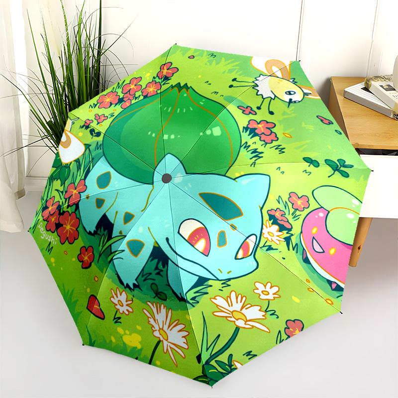 Bulbasaur-Muster, automatisch faltbarer Regenschirm, tragbares und faltbares Design, 8 Speichen, ein Weihnachts- oder Geburtstagsgeschenk.
