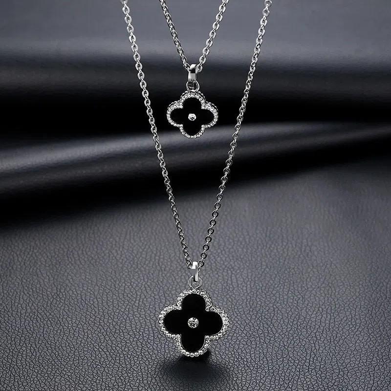JMXD Black Clover Sweater Necklace Long Elegant Celestial Pendant Chain Women Dainty Minimalist Jewelry Gift for Her