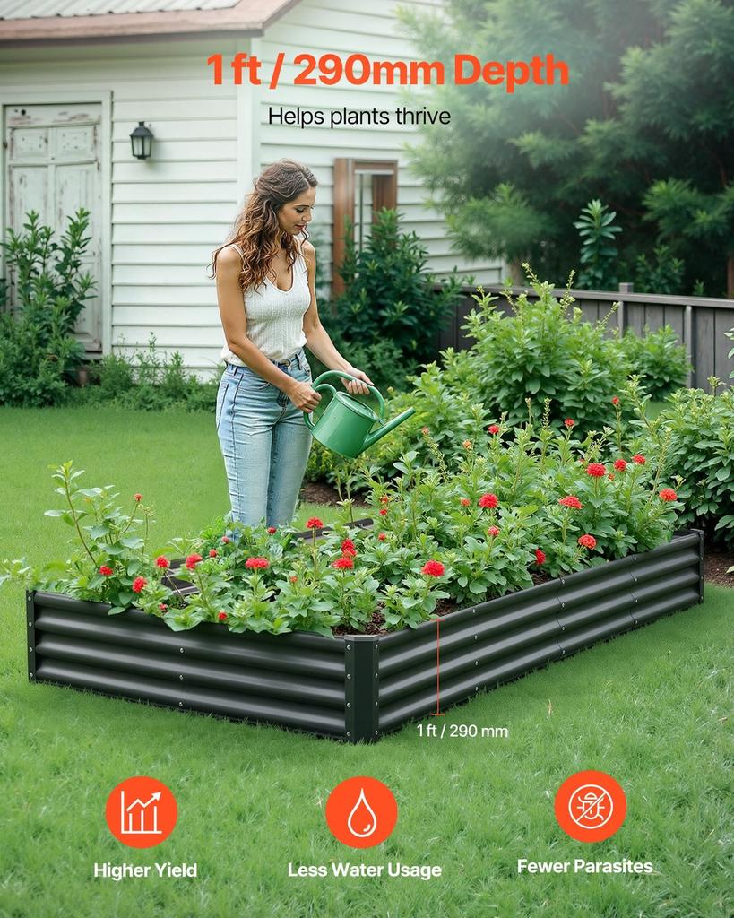 Metal Raised Garden Bed, 2.4 X 1.2 X 0.3 M Outdoor Galvalume Planter Garden Box, Open Bottom Design, Large Planter Raised Bed for Growing Vegetables,