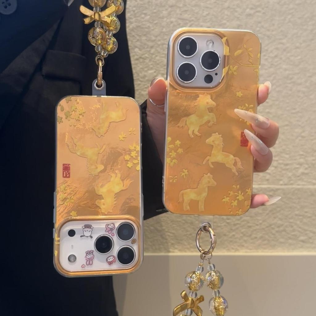 Fairy Premium Gold Pony Bracelet Suitable for Apple 16/17 Mobile Phone Case IP15 Glacier Pattern 14/13 Luxury 12