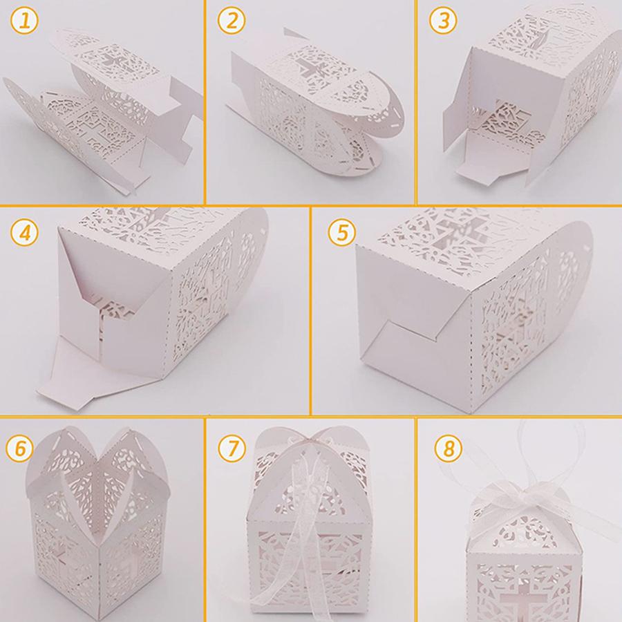 6-24pcs Elegant White Hollow Cross Gift Box Laser-Cut Wedding Candy Box Wedding Baptism Favors Gift Box Decoration Baptism Gifts