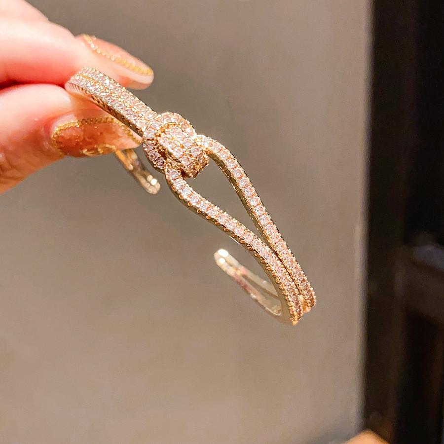 Copper Zirconia Interlocking Open Bracelet For Ladies Trendy Fashion Accessories