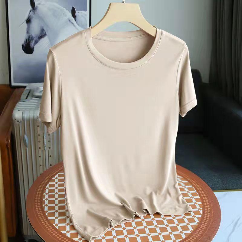 Women's Short-sleeved Modal Short-sleeved Loose T-shirt Solid Color Tops Round Neck Thin Section Bottoming Shirt