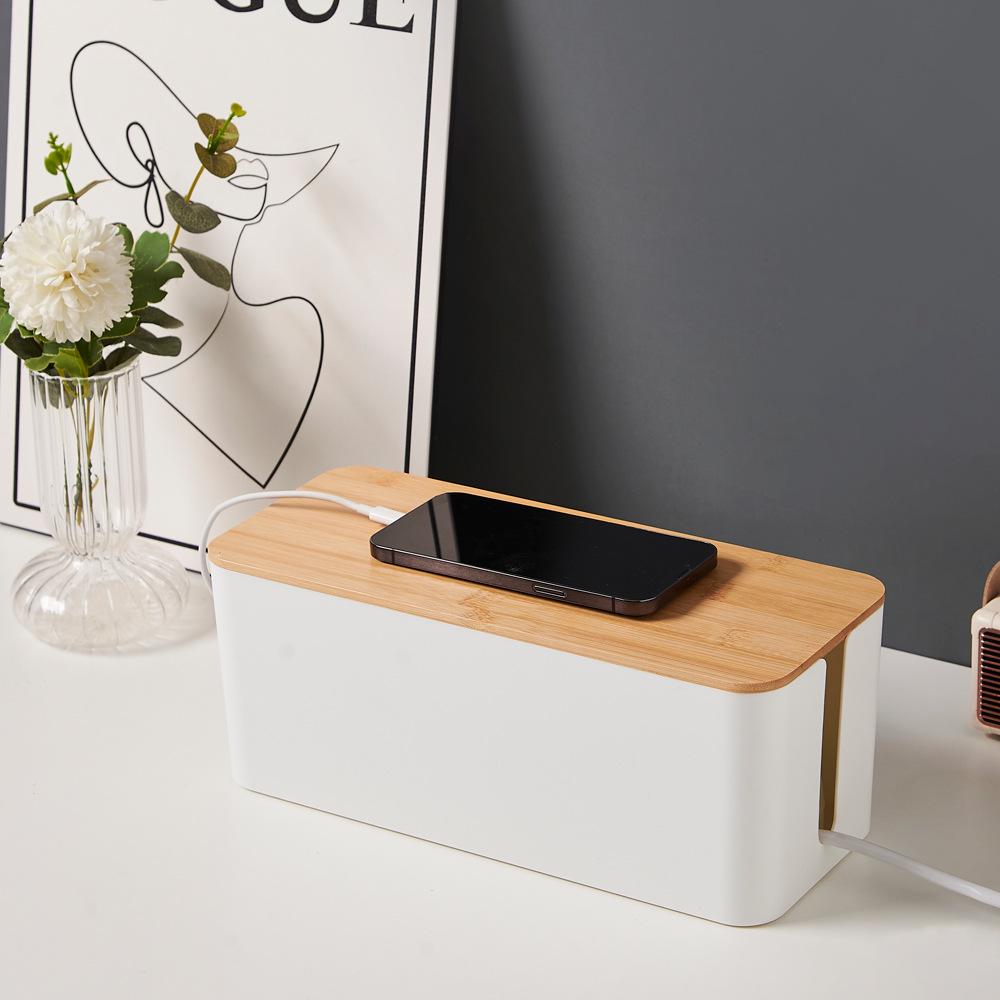 Minimalist Cable Management Box with Bamboo Lid