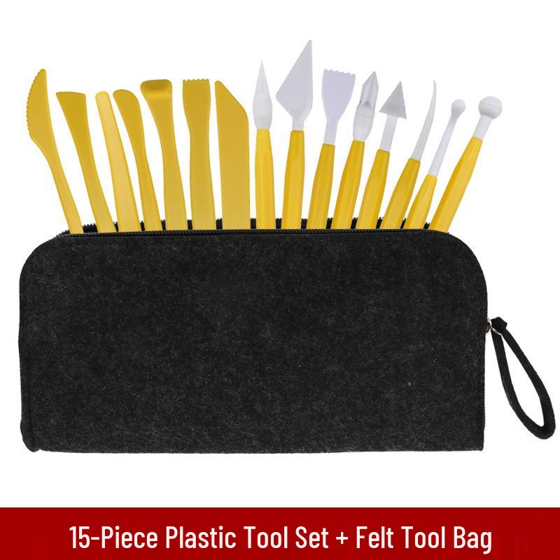 15-Piece Clay Sculpting & Cake Decorating Tool Set with Felt Bag