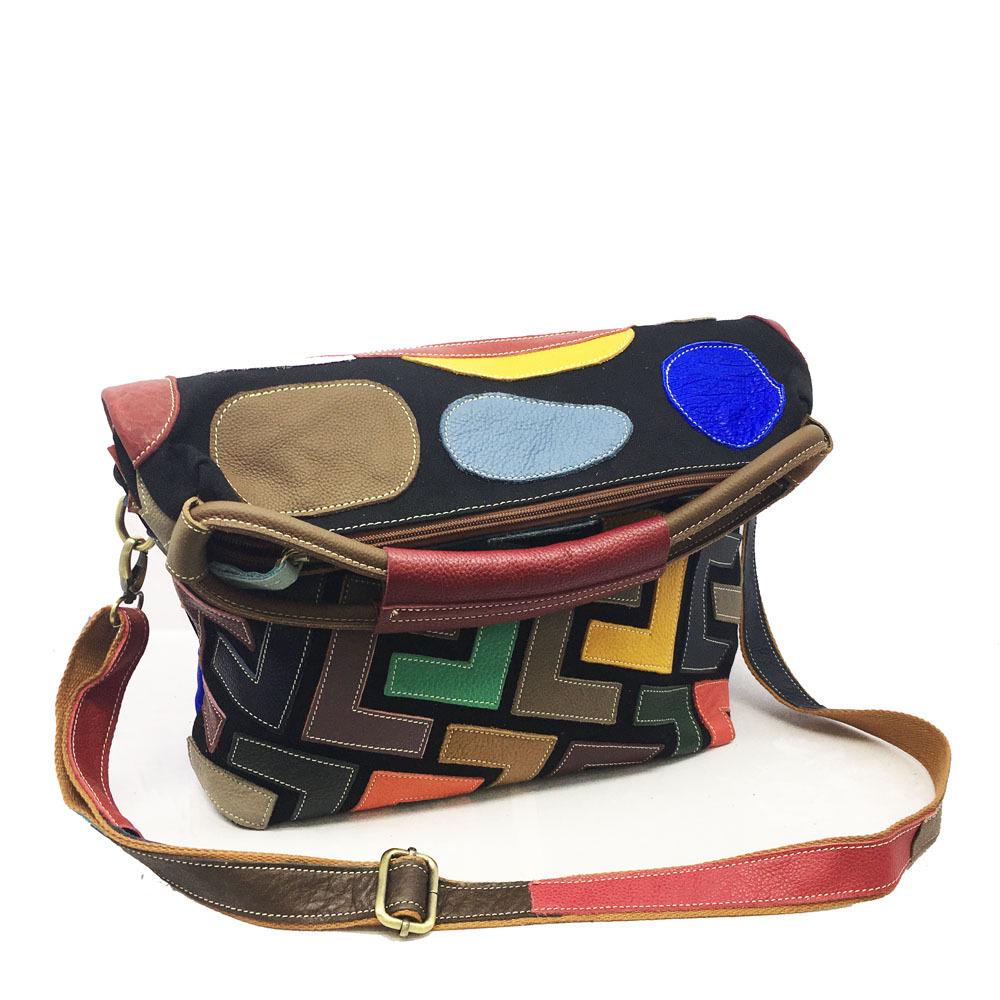 New Women's Bag, Color Blocked Leather Cowhide Shoulder Bag, Hand Stitched Graphic Shoulder Crossbody Bag, Women's Bag