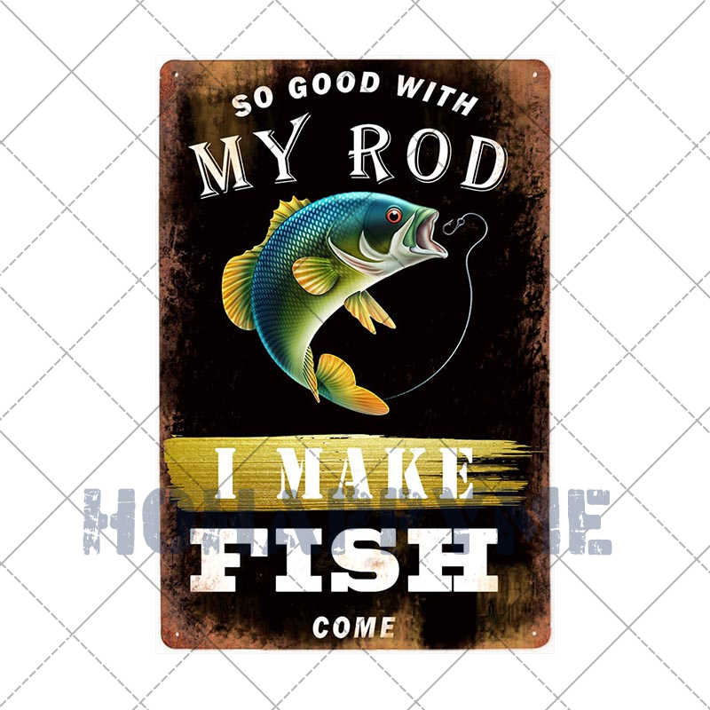 Fish Vintage Posters Sign Metal Plates Fisherman Fishing Solves Rules Classic Salmon Plaques Home Decoration Accessories 20X30CM