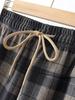 Spring Style Fashionable Plaid Elastic High Waist Pants for Middle-aged and Elderly Women