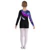Girls Long Sleeve Round Neck Rhinestones Printed Patchwork Leotard V Front Waistband Shorts Dance Set