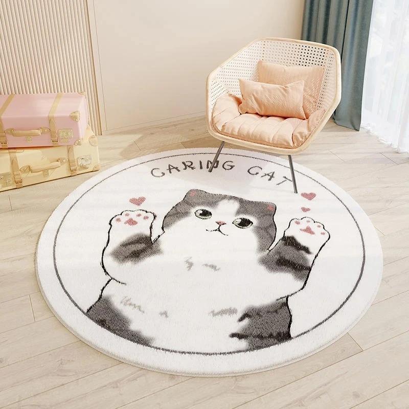 Cartoon Cute Carpets for Living Room Bedroom Decor Round Rugs Non-slip Chair Floor Mat Children's Room Bedside Carpet Study Rug