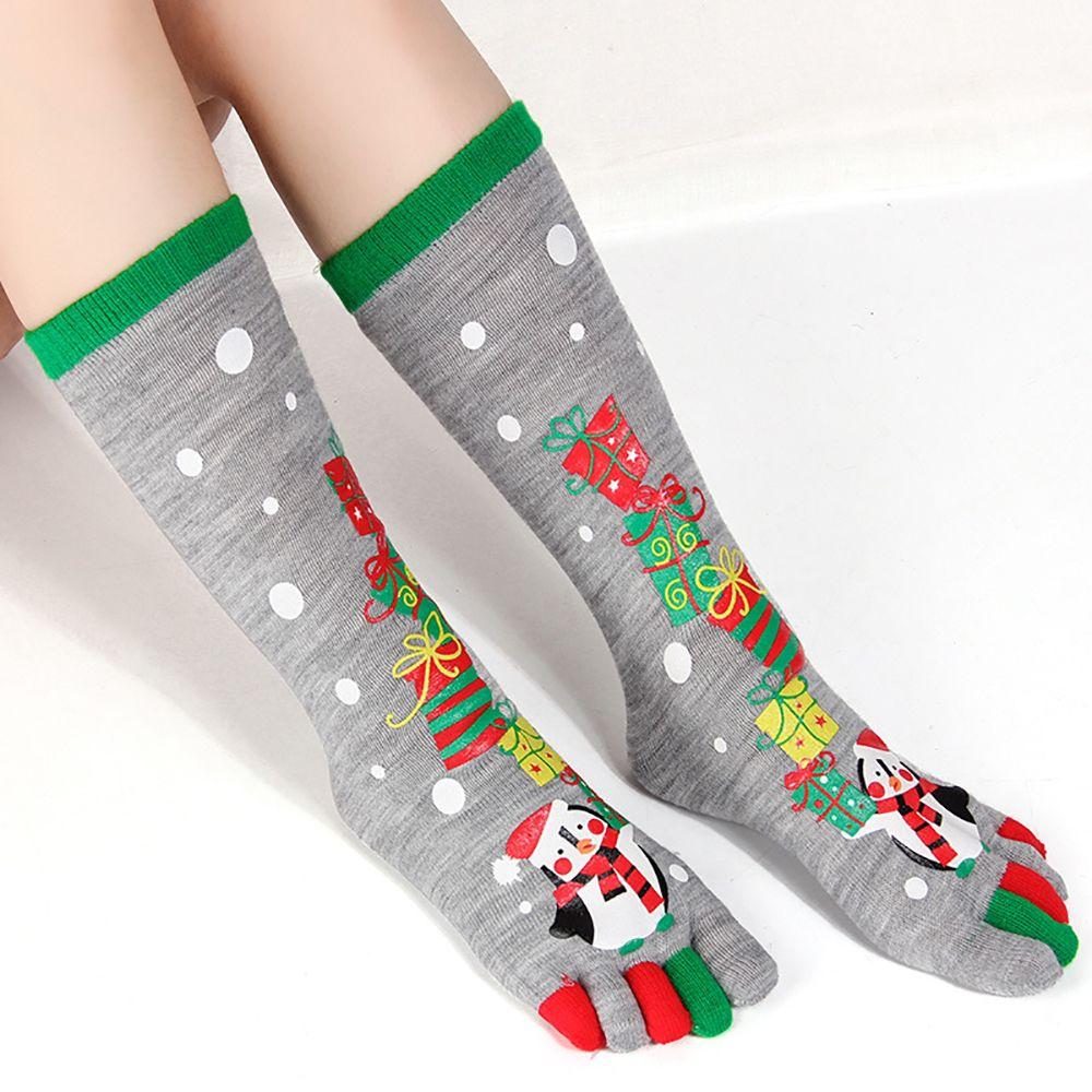 

Snowman Santa Claus Cartoon Middle Tube Socks Christmas Socks Women Hosiery Five-finger Socks E