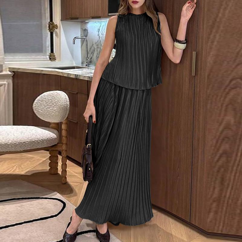 

ZANZEA Женские безрукавки, топы и длинные юбки, летние комплекты из двух частей S чёрный