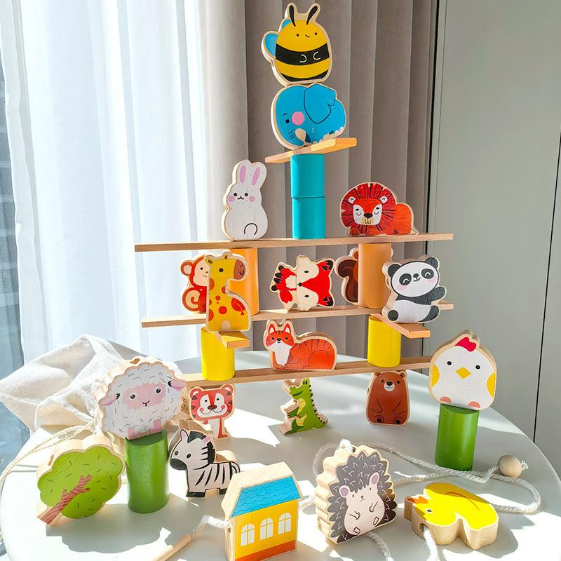 Tier-Gleichgewichtsbausteine aus Holz für Kinder Lernspielzeug zur Förderung der Hand-Auge-Koordination