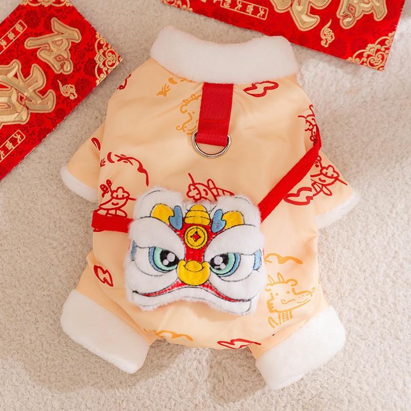 Winter Warm Pet Dog Coat Chinese Style Red Tang Suit Small Dogs Cats Festive New Outfit