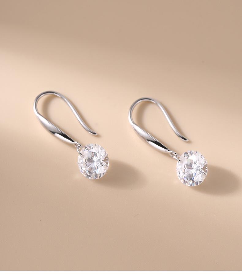 Minimalist Designer Women's 925 Sterling Silver Zircon Ear Hook Earrings (E8727)