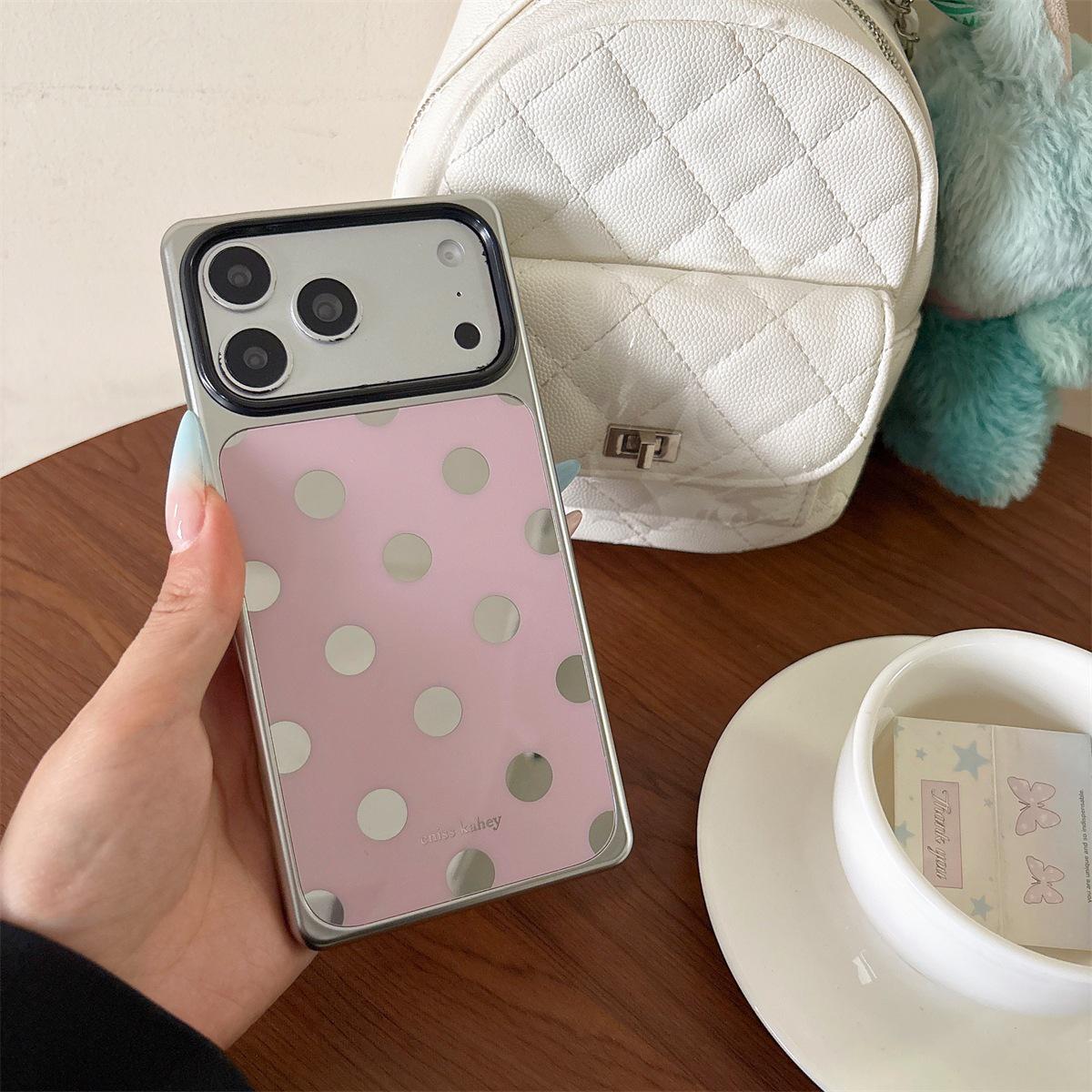 Electroplated Polka Dot Square Mirror iPhone 14/13 & Apple 17/16/15 PROMAX Drop Protection Case iPhone 15 Pro Max