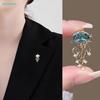 Gold-Plated Jellyfish Brooch Pin - Blue CrystalDecorative Lapel Pin for Women's Coat Dress Accessory