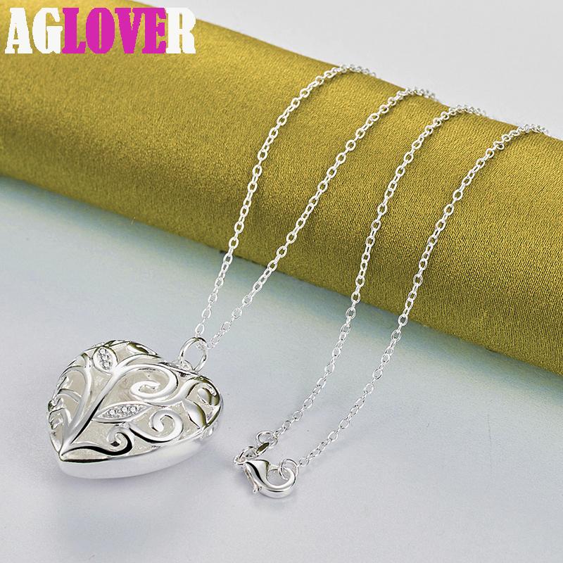 925 Sterling Silver 18 Inch Stereoscopic Heart AAA Zircon Pendant Necklace Jewelry