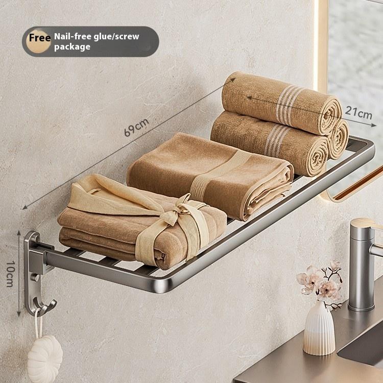 Gun Gray Bath Towel Rack, Toilet Non-punching Rack, Bathroom Space Aluminum Folding Towel Rack, Bathroom Pendant.