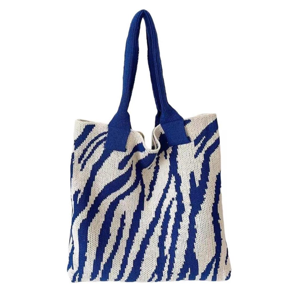 2022 Vintage Striped Knit Shoulder Tote - Large Capacity Fashion Bag for Women