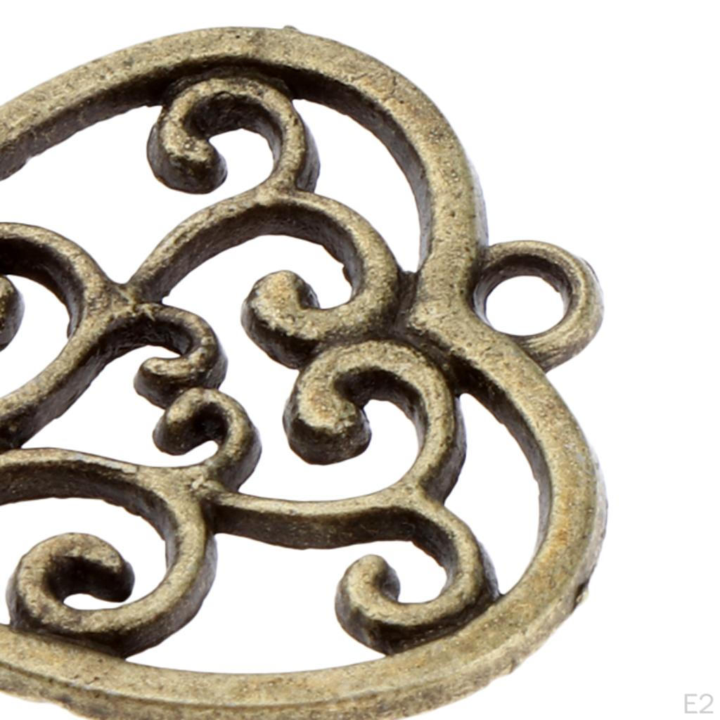 20 Pcs Large Filigree Hollow Out Heart Pendants DIY Craft