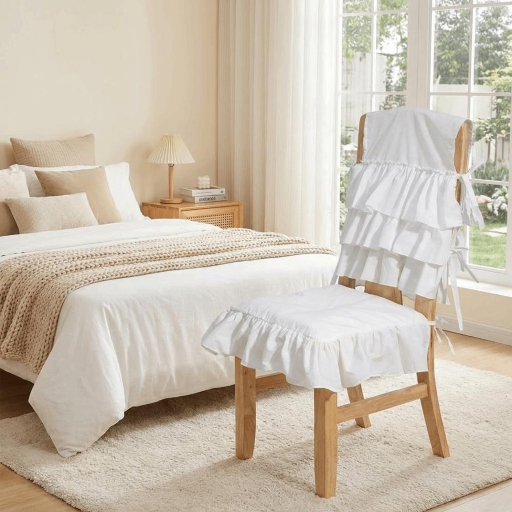 White French-Style Chair Cover Decorative Washable Chair Backrest Cover Comfortable Strap Fixation Backrest Scarf Restaurant