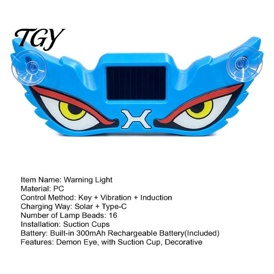 Wireless Warning Lamps Demon Eye Car Window Light with Suction Cup, Solar Rechargeable Devil Interior Atmosphere Lamp Lamp, LED Windshield for