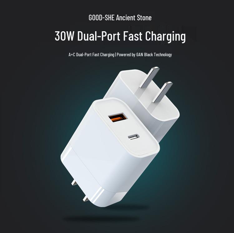 Customized PD30W Charger Head, Dual Port A+C, 3C Certified, Compatible with Apple Fast Charging