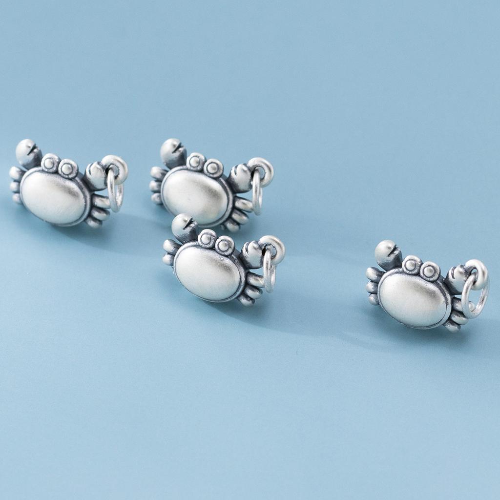 S999 Pure Silver 3D Hard-aged Crab Pendant, DIY Bracelet, Hanging Ornament, Handmade Braided Rope Material and Accessories