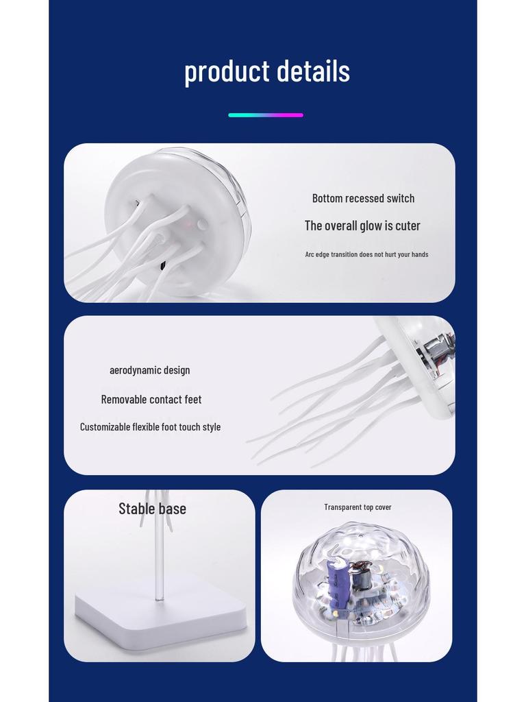Quallenlampe mit Farbverlauf – Soundaktiviert, schwebende Tentakel, stimmungsvolles Nachtlicht für den Schreibtisch