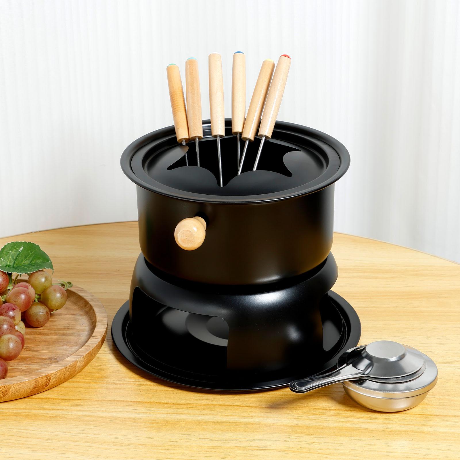 

Сырный шоколадный фондю Универсальный набор для фондю Плавильный котел Набор кастрюли для фондю из нержавеющей стали Равномерный нагрев Приготовление фондю Горячий горшок чёрный