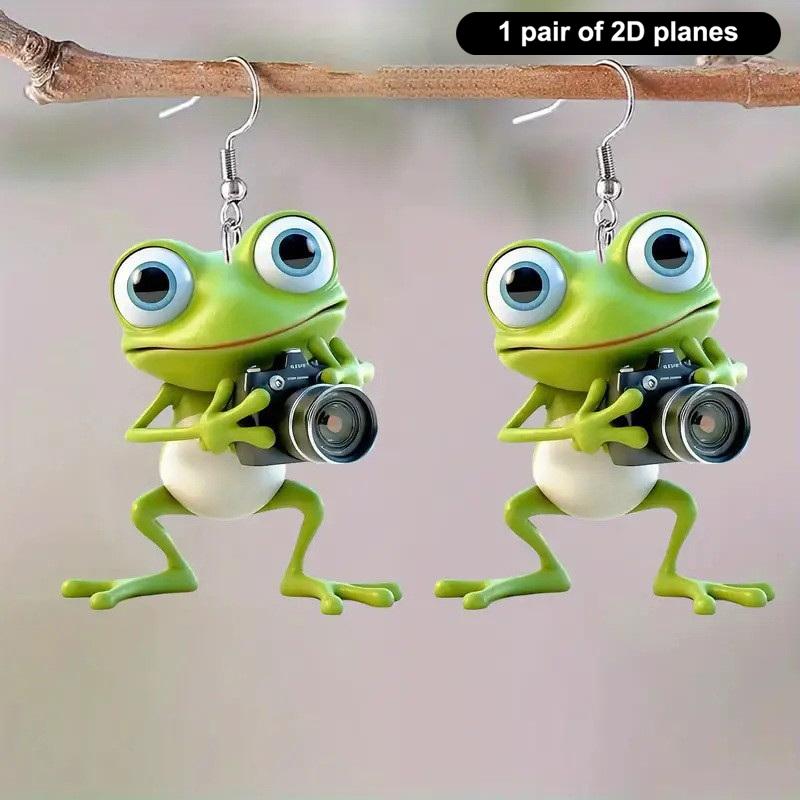 1 Pair Of Frog-Shaped Earrings, Acrylic Cartoon-Patterned Cute Earrings, Creatively Designed Animal Accessories