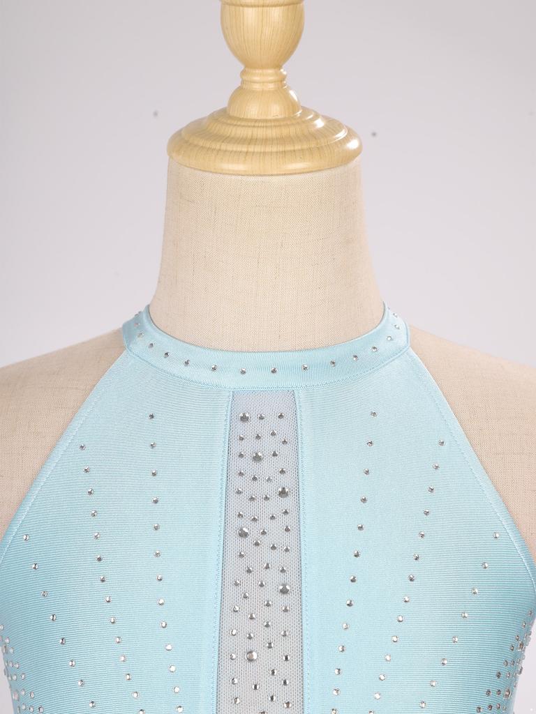 Meisjes Kunstschaats Dans Crop Top Strass Mouwloos Keyhole Rug Vest voor Optreden Gymnastiek Recital