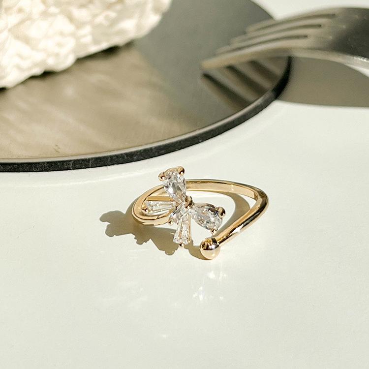 Super Flash Butterfly Open Ring Zircon Adjustable Light Luxury Advanced Sense Index Finger Ring Female Adjustable opening