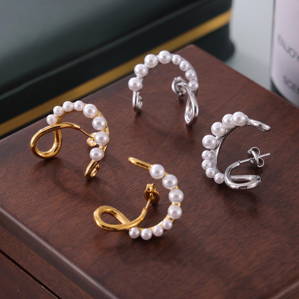 Imitation Zircon Dangle Earrings For Women Stainless Steel Twisted U Shape Drop Earrings Waterproof Wedding Female Zircon