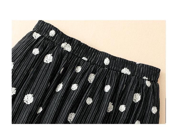 2026 Women's Quilted Polka Dot A-line Skirt - Black Cotton Linen, Thickened for Autumn/Winter